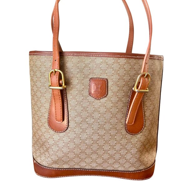CELINE Tan Macadam Canvas PVC & Leather Bucket/tote bag - Picture 1 of 13